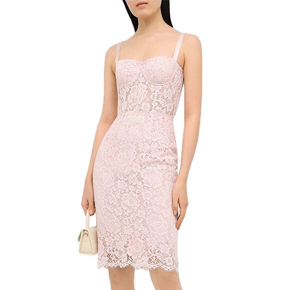 NWT DOLCE & GABBANA Floral Lace Bustier MIdi Dress Pink IT 44 / L - Picture 1 of 13